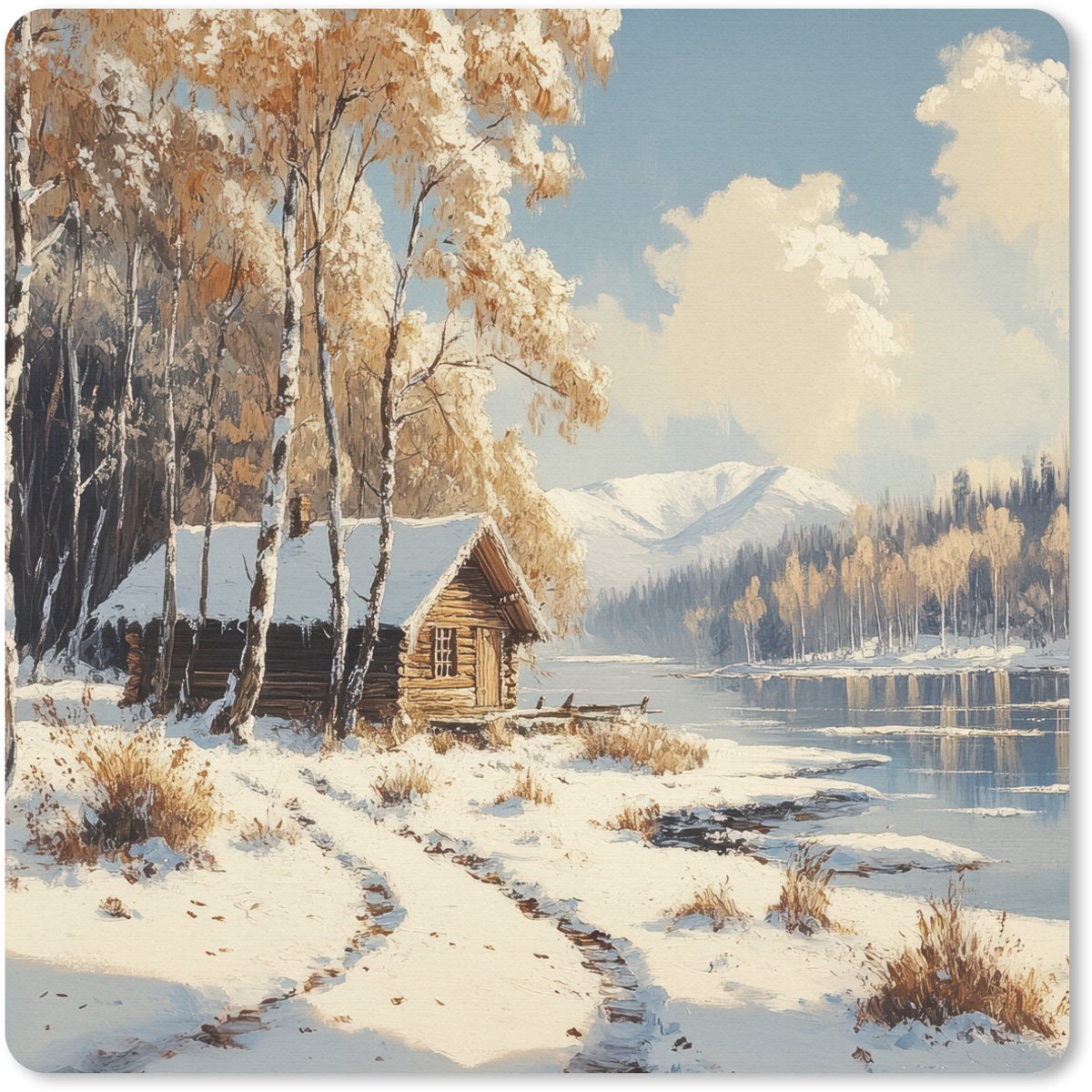 Muismat 30x30 cm - Mousepad Winter - Sneeuw - Huis - Natuur - Muismatten