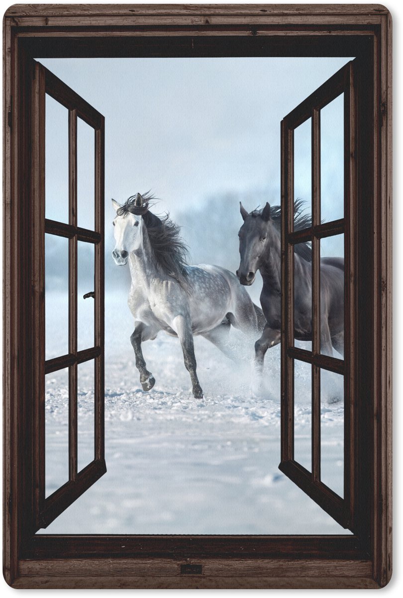 Muismat 18x27 cm - Mousepad Paarden - Winter - Dieren - Natuur - Doorkijk - Muismatten