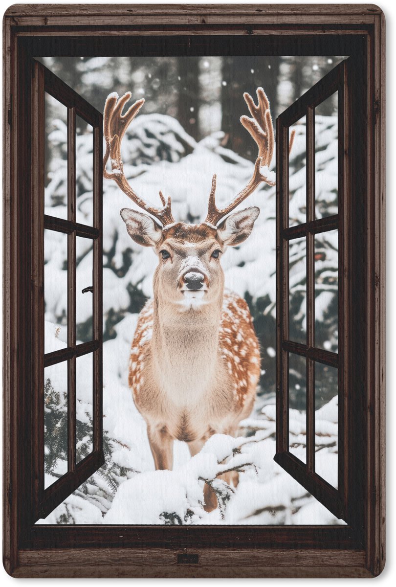 Muismat 18x27 cm - Mousepad Hert - Sneeuw - Winter - Bos - Dieren - Doorkijk - Muismatten
