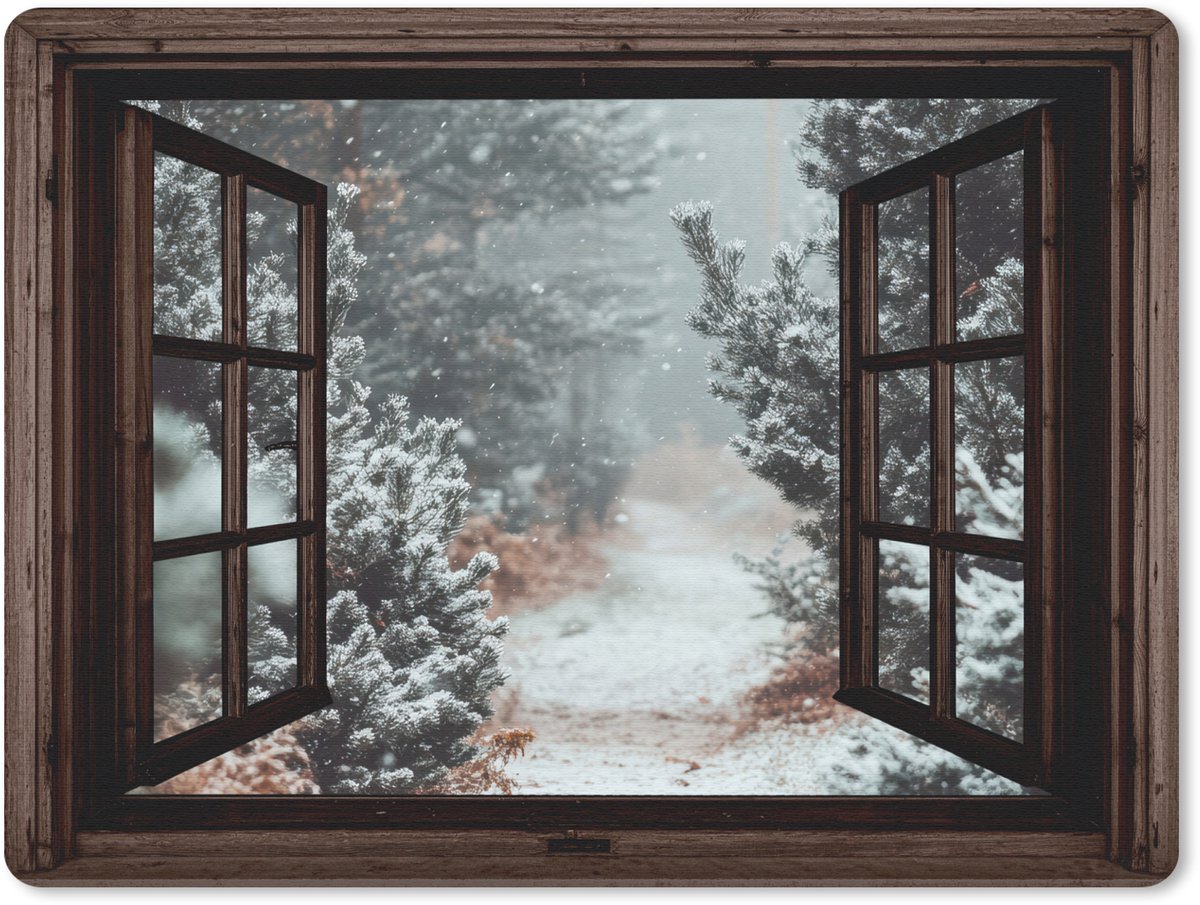 Muismat 23x19 cm - Mousepad Bos - Winter - Bomen - Natuur - Pad - Doorkijk - Muismatten
