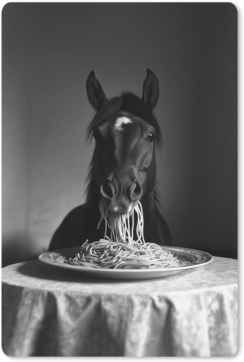 Muismat 18x27 cm - Mousepad Paard - Bord - Pasta - Tafelkleed - Zwart Wit - Dieren - Muismatten