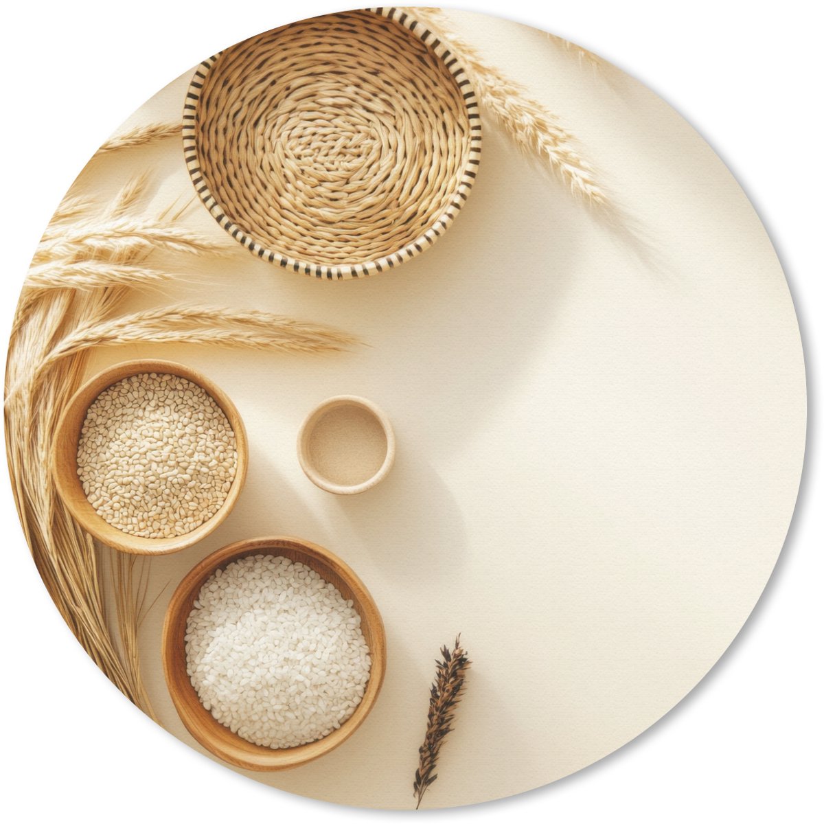 Muismat rond 40x40 cm - Mousepad Granen - Hout - Kom - Beige - Ronde muismatten