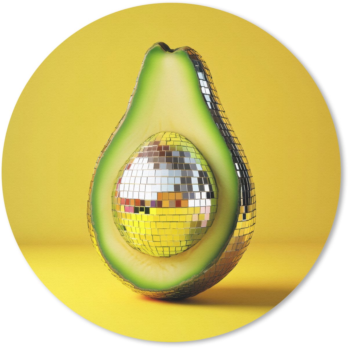 Muismat rond 20x20 cm - Mousepad Avocado - Discobal - Geel - Glitter - Ronde muismatten