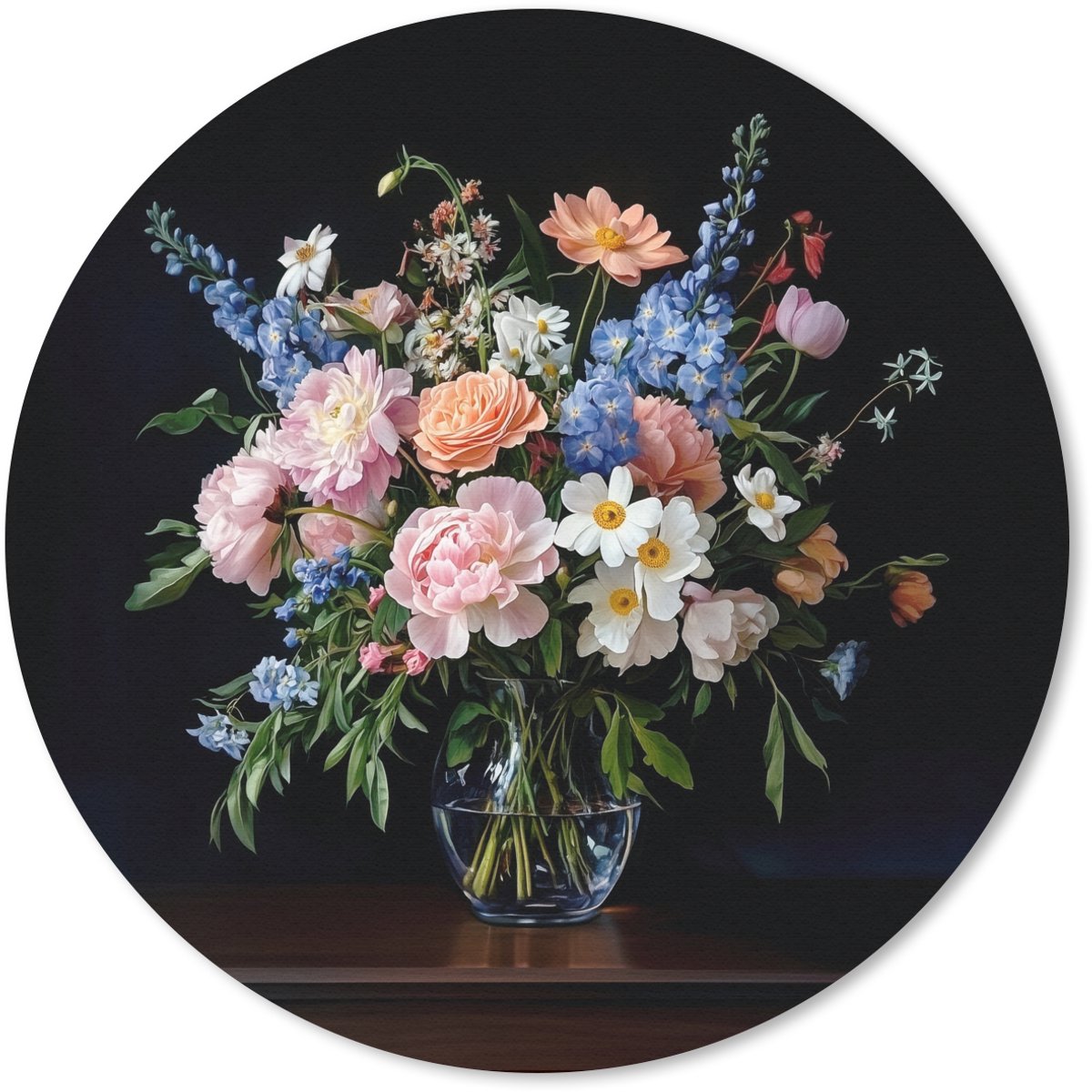 Muismat rond 30x30 cm - Mousepad Pastel - Bloemen - Glazen - Vaas - Ronde muismatten