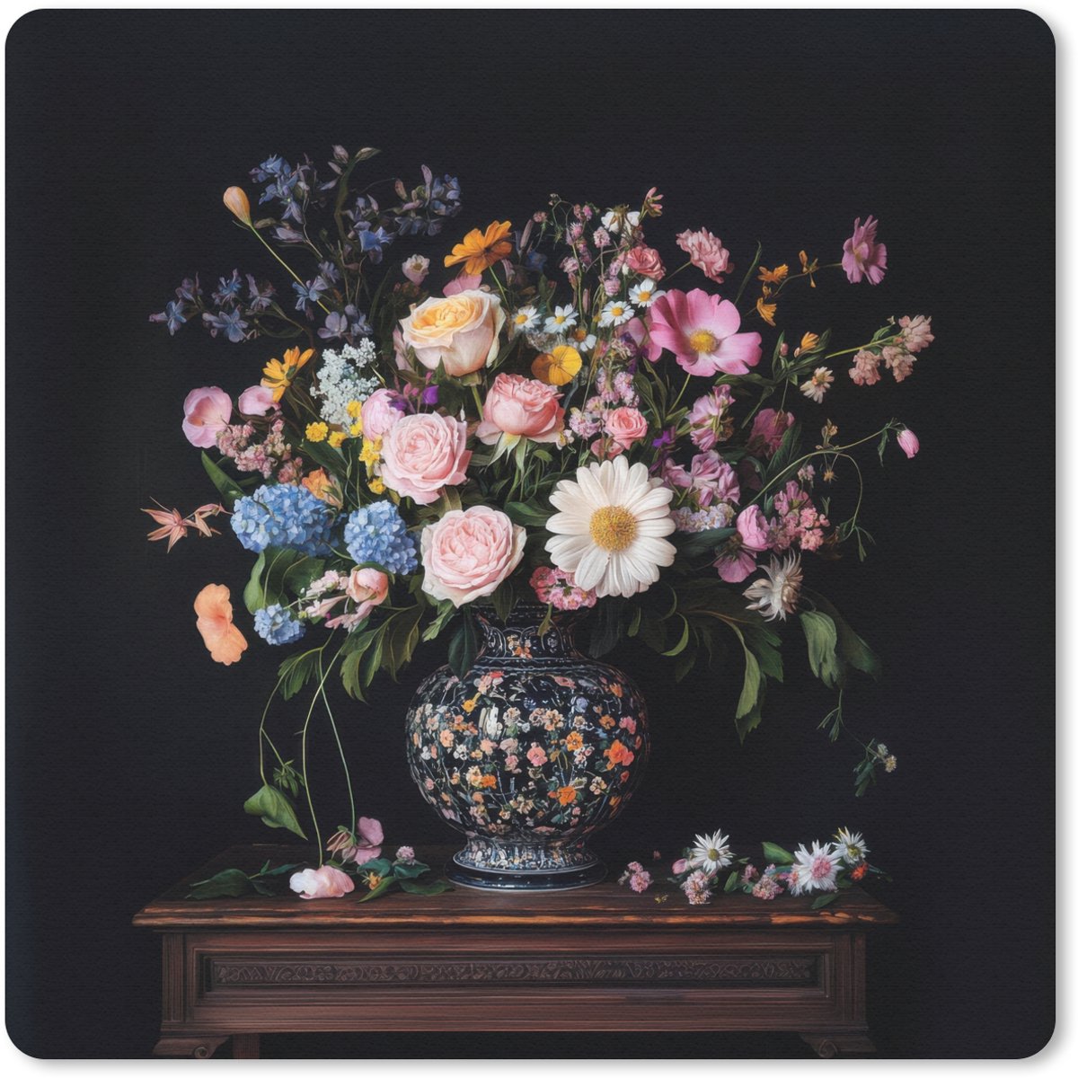 Muismat 30x30 cm - Mousepad Bloemenvaas - Hout - Bloemen - Boeket - Muismatten
