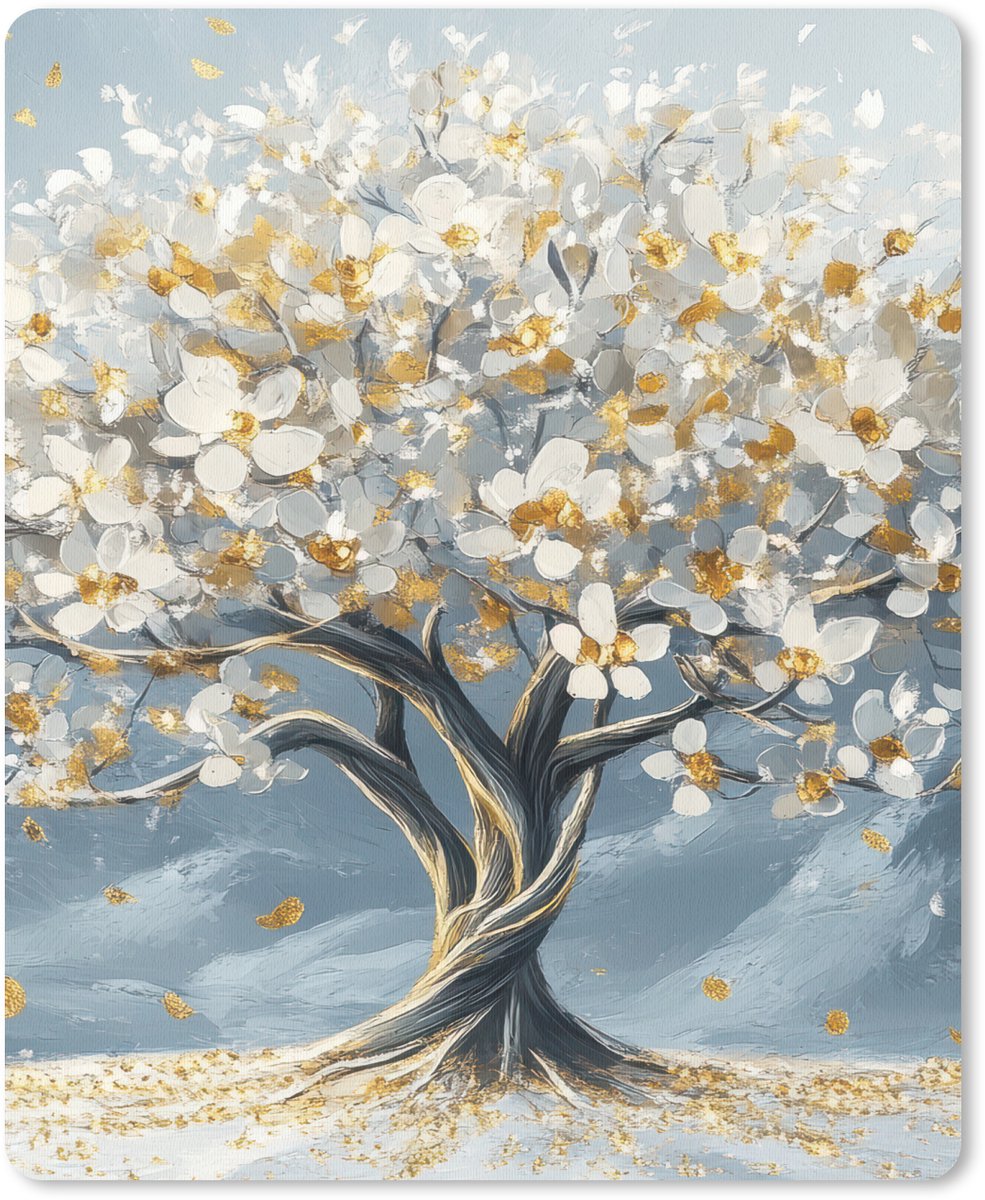 Muismat 19x23 cm - Mousepad Boom - Winter - Levensboom - Modern - Goud - Muismatten
