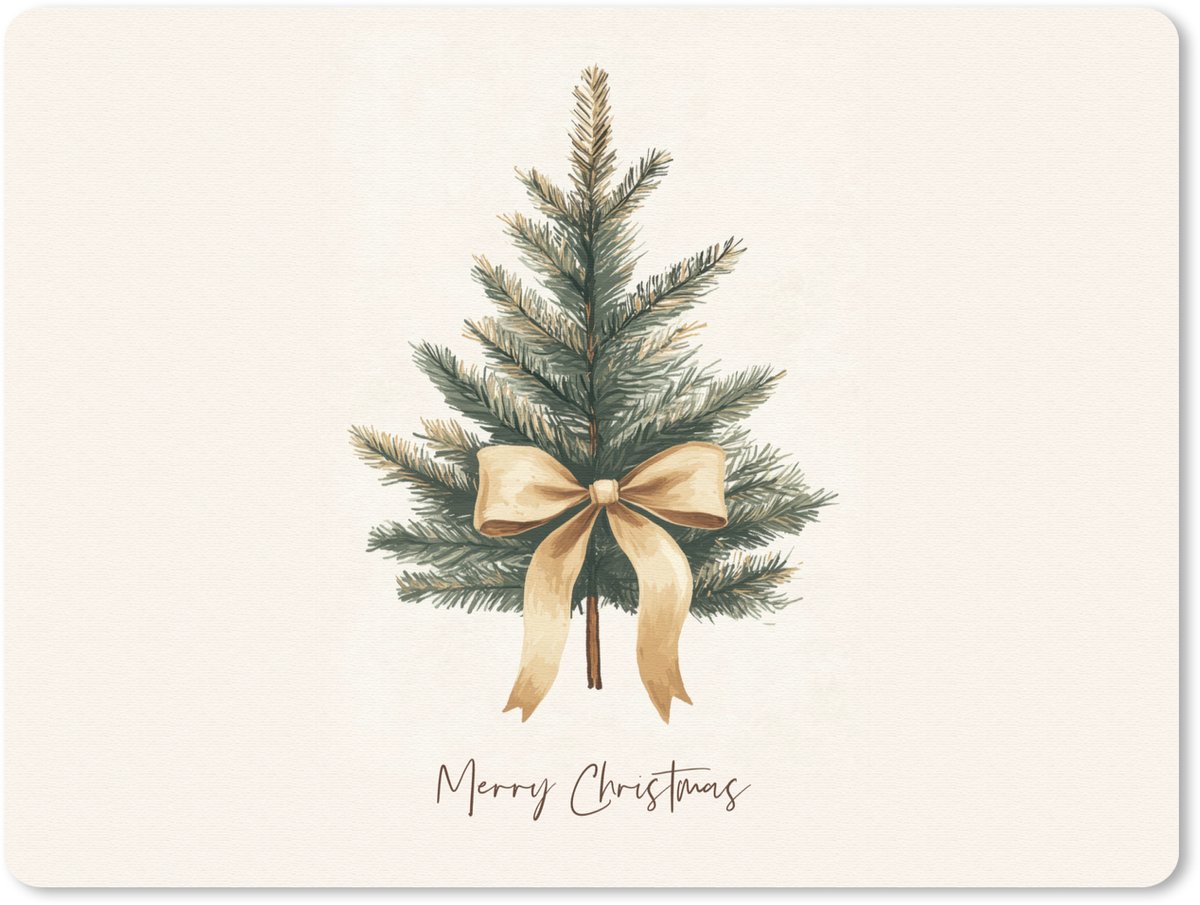 Muismat 23x19 cm - Mousepad Kerstboom - Kerst - Merry Christmas - Beige - Muismatten