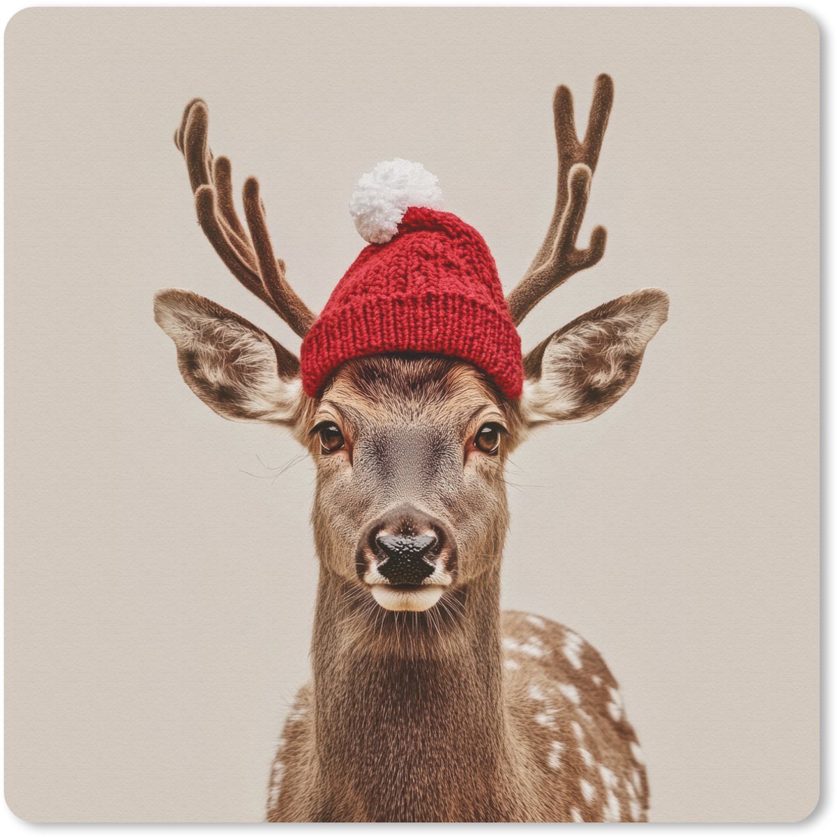 Muismat 20x20 cm - Mousepad Hert - Kerst - Muts - Dieren - Winter - Grappig - Muismatten