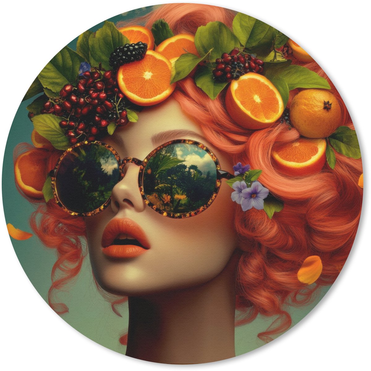 Muismat rond 20x20 cm - Mousepad Vrouw - Sinaasappel - Bessen - Oranje - Ronde muismatten