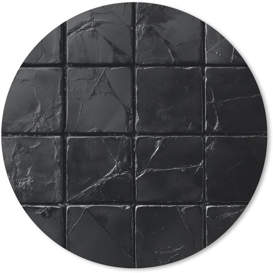 Muismat rond 50x50 cm - Mousepad Zwart - Tegels - Steen - Ronde muismatten
