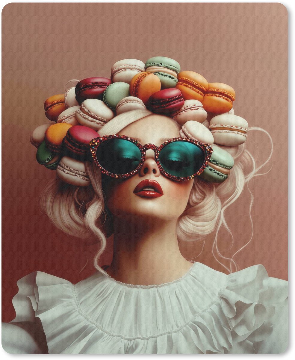 Muismat 19x23 cm - Mousepad Vrouw - Macarons - Bril - Muismatten