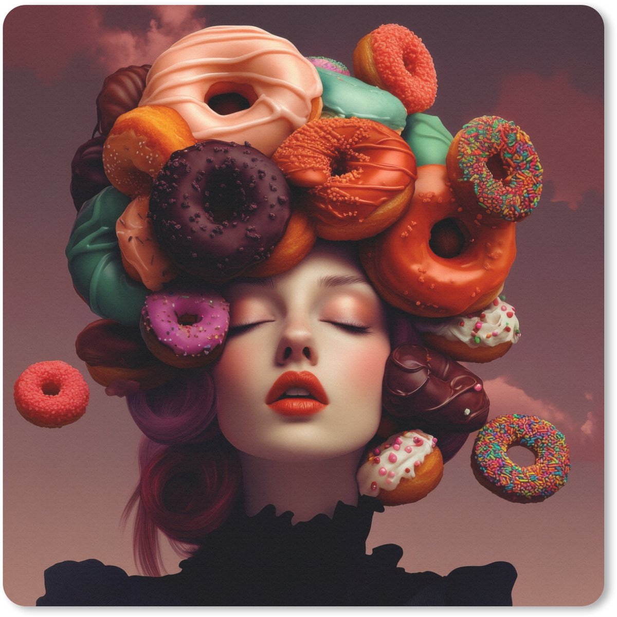 Muismat 20x20 cm - Mousepad Vrouw - Donuts - Kleurrijk - Muismatten