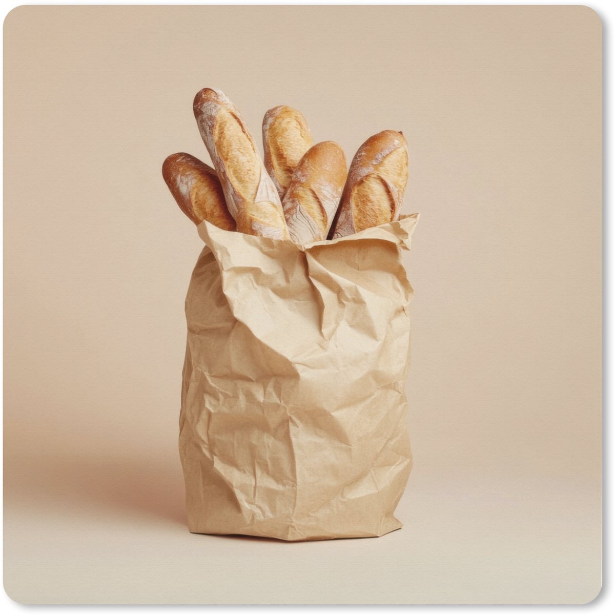Muismat XXL 60x60 cm - Bureau onderlegger - Bureau mat Baguette - Brood - Stokbrood - Beige - Bureaumat - Gaming mousepad xl - Bureaulegger groot - Computer deskmat