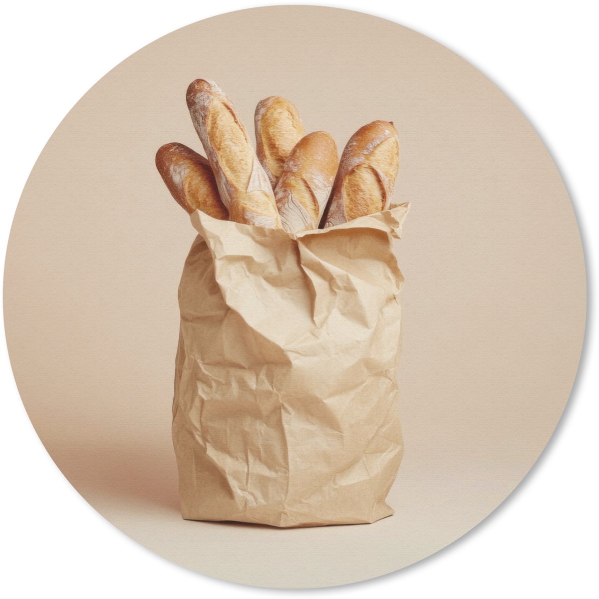 Muismat rond 40x40 cm - Mousepad Baguette - Brood - Stokbrood - Beige - Ronde muismatten