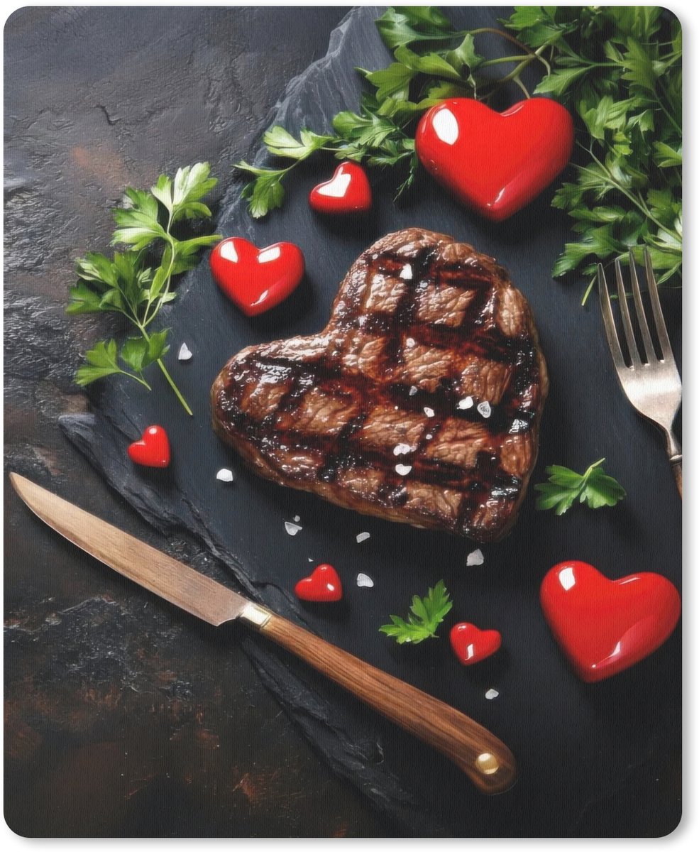 Muismat 19x23 cm - Mousepad Steak - Hart - Bestek - Muismatten