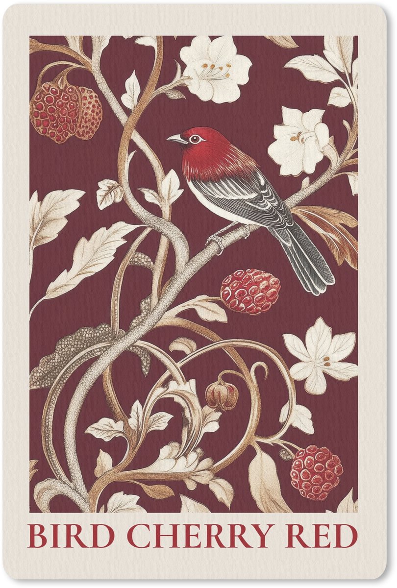 Muismat 18x27 cm - Mousepad Vogel - Bordeaux - Bloemen - Bessen - Muismatten