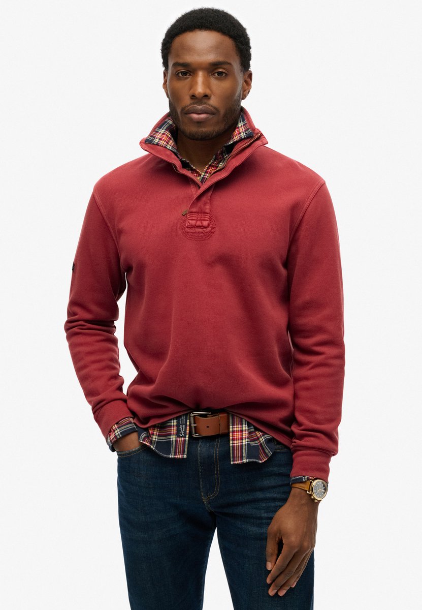 Superdry Klassieke katoenen piqué-trui met halve rits Heren Truien Rood