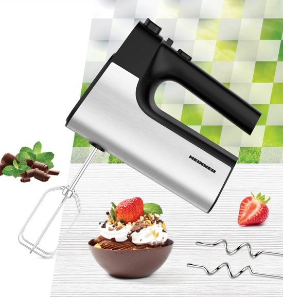 Heinner Handmixer - 500 W - 5 Snelheden + Turbo - RVS Kloppers & Deeghaken - Uitwerpknop - Zwart/RVS van Heinner — afbeelding 3