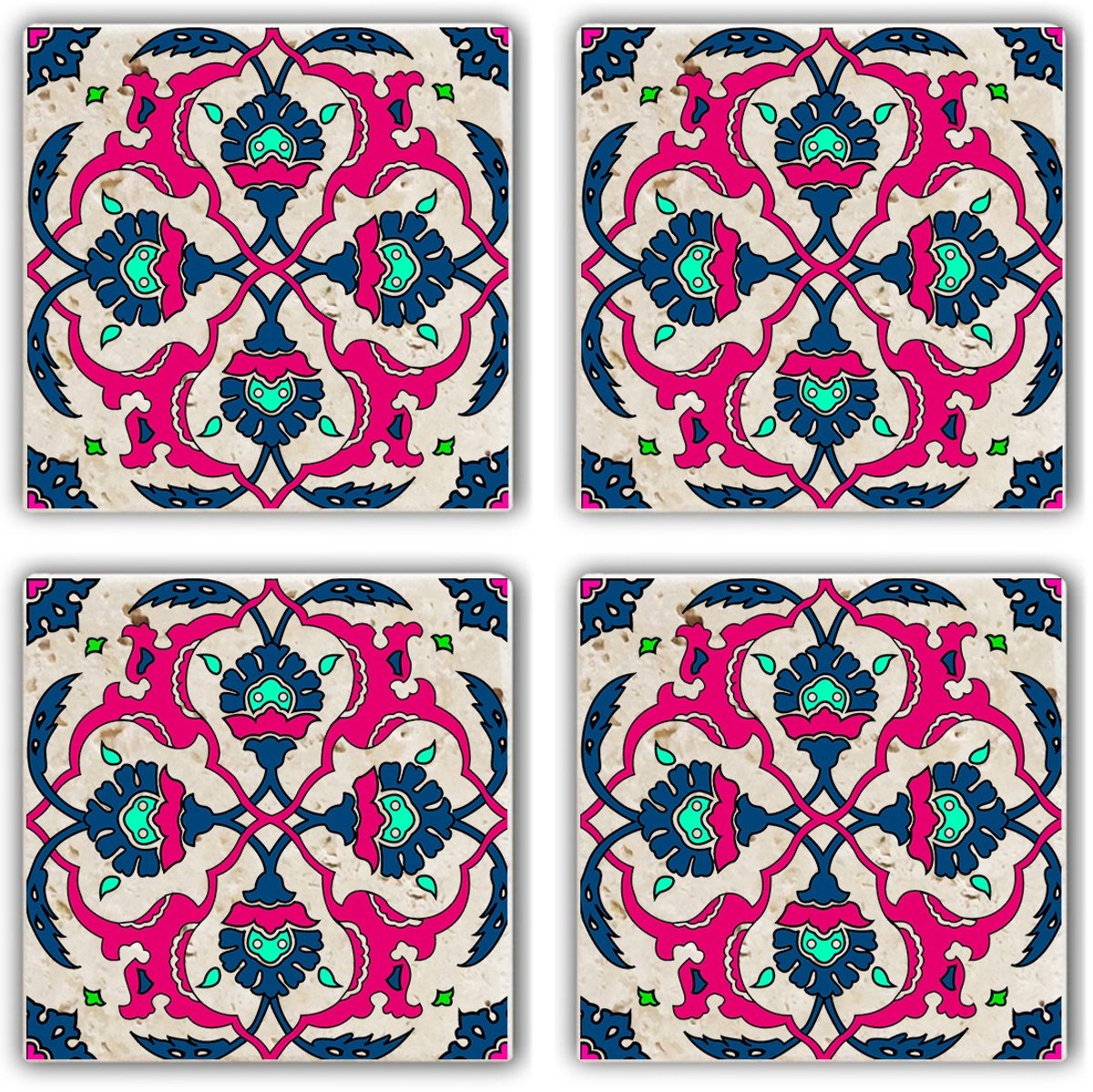 Asir - Onderzetter (4 stuks) - Veelkleurig - 10 x 10 x 1 cm
