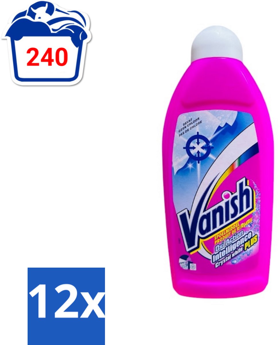 12 x Vanish Gordijnen - Kristalwit - Wasmiddel - Zonder Chloor - Witte Was - 500 ml - Wasmiddel Gordijnen - Wit Wasmiddel - Chloorvrij Wasmiddel - Gordijnen Schoonmaken - Gordijnen Bleken
