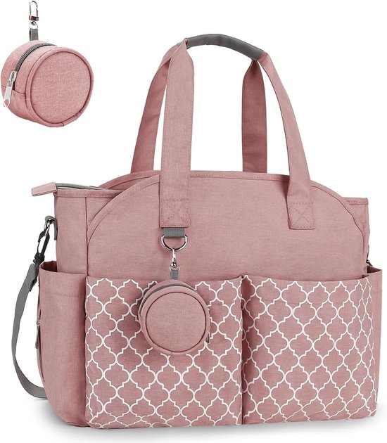 Foto: Famanu babyluiertas 13 vakken reis luiertas hengseltas draagbare babytas met fopspeenvak grote opbergruimte voor alle babyaccessoires roze