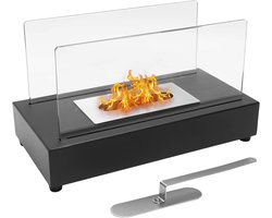 Vuurschaal - Vuurkorf - Vuurplaats - Tafelvuur - Tafelblad - Draagbaar - Bio-Ethanol Open Haard - Lichte - Duurzame - Modern Stijl met Vuurdoder - voor Binnen - Buiten - 2.000 BTU's - 0.5L - 18 x 35 x 21 cm - Zwart