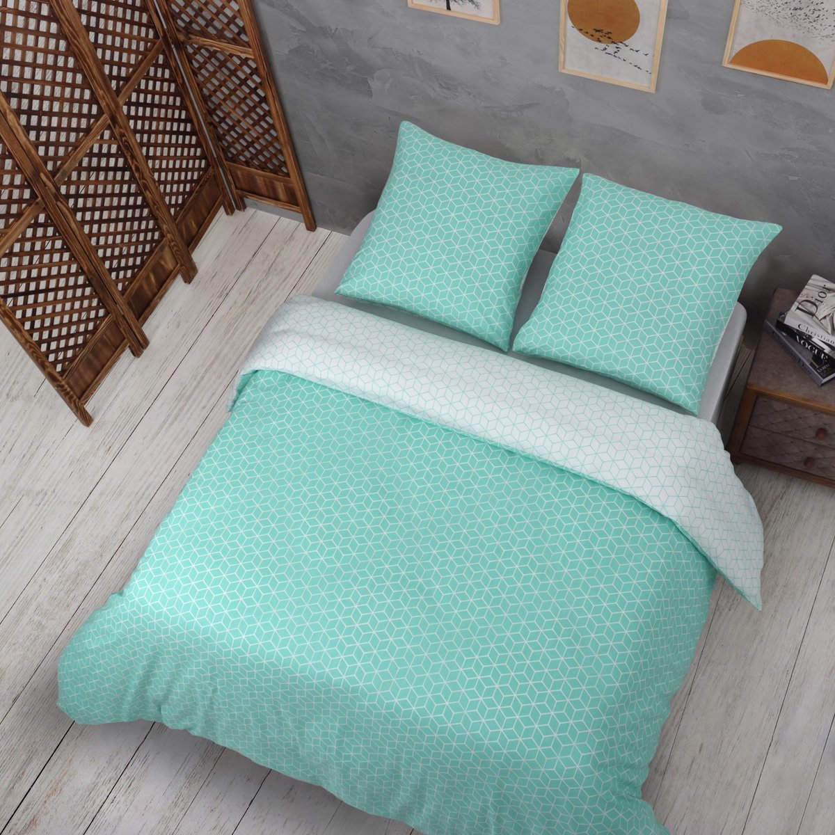 Ibenzoa® Beddengoed Set in Turquoise Met Luxe Katoen en Polyester Mix, Oeko-Tex Gecertificeerd