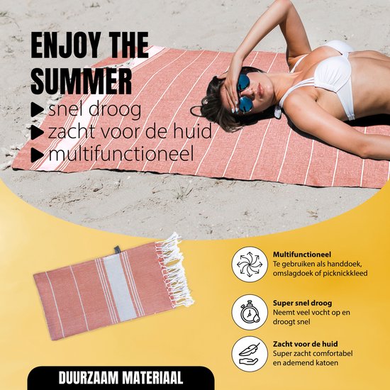 Eleganzzz Hamamdoek 90x180cm - Orange - Saunadoek - Strandhanddoek - Yogadoek - Spadoek - Omslagdoek - Strandlaken - Zacht - Lichtgewicht - Sneldrogend