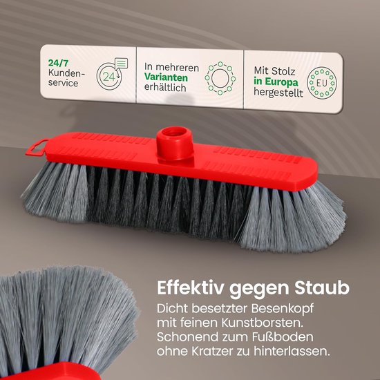 Novaliv set van 2 kamerbezems 30 cm FIJNE SYNTHETISCHE HAREN veegbezem rood halbezem - ZONDER steel ALLEEN bezemkop - halbezem met draad geschikt voor 22mm bezemstelen - spinnenwebbezem kamerbezem Magic Broom van Novaliv — afbeelding 5