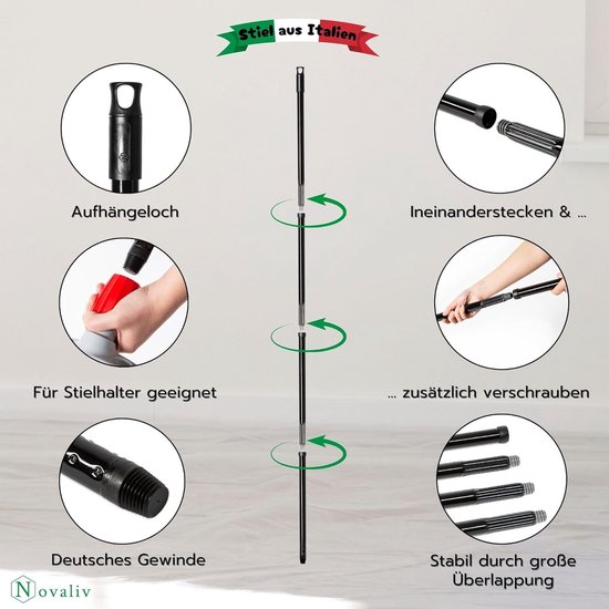 Novaliv tuinbezem met steel V-borstelharen 40 cm Elaston borstelharen inclusief verzinkte veegset met rubberen lip bestaande uit stoffer en blik handborstel terrasbezem tuinbezem stalbezem buitenbezem van Novaliv — afbeelding 4