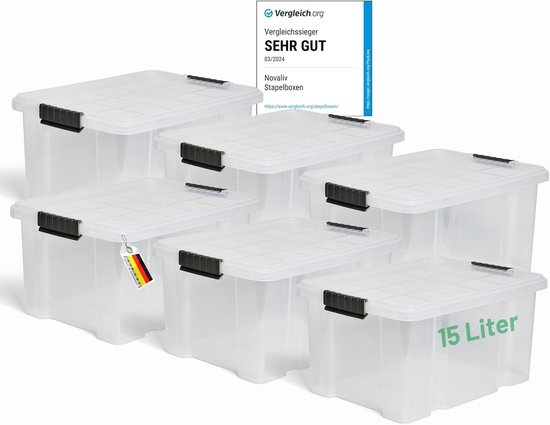 Set Van 4 Opbergdozen Met Deksel, Kunststof Opbergdozen Met Grijze Handgreep Transparant Stapelbare Opbergdozen Speelgoed 5 L 278 X 195 X 164 Cm Voor Keuken En Badkamer