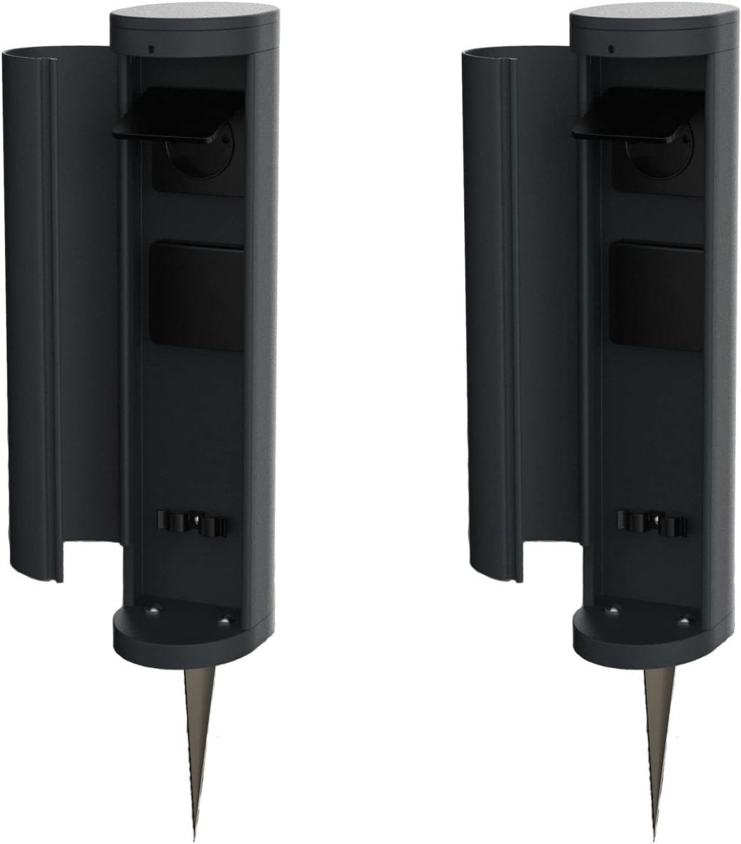 Novatool 2x stekkerdoos toren 2-weg buiten antraciet rond met deksel IP44 met grondpen stekkerdoos buiten tuin stekkerdoos buiten zuil tuin stekkerdoos toren