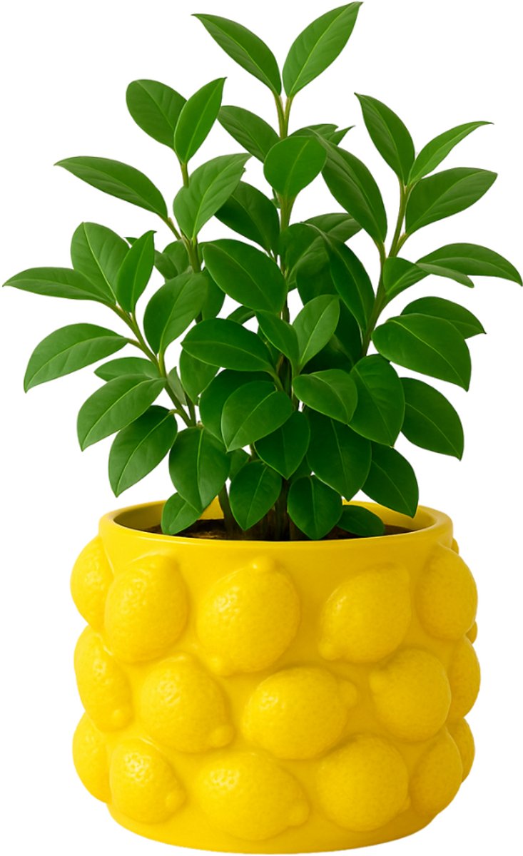 MISOU Citroenvaas - 14x14cm - Bloempot - met Citroenen - Plantenpot - Bloempotten - voor Binnen - en Buiten - Citroen - Vaas - Medium - Cement - CITRINE