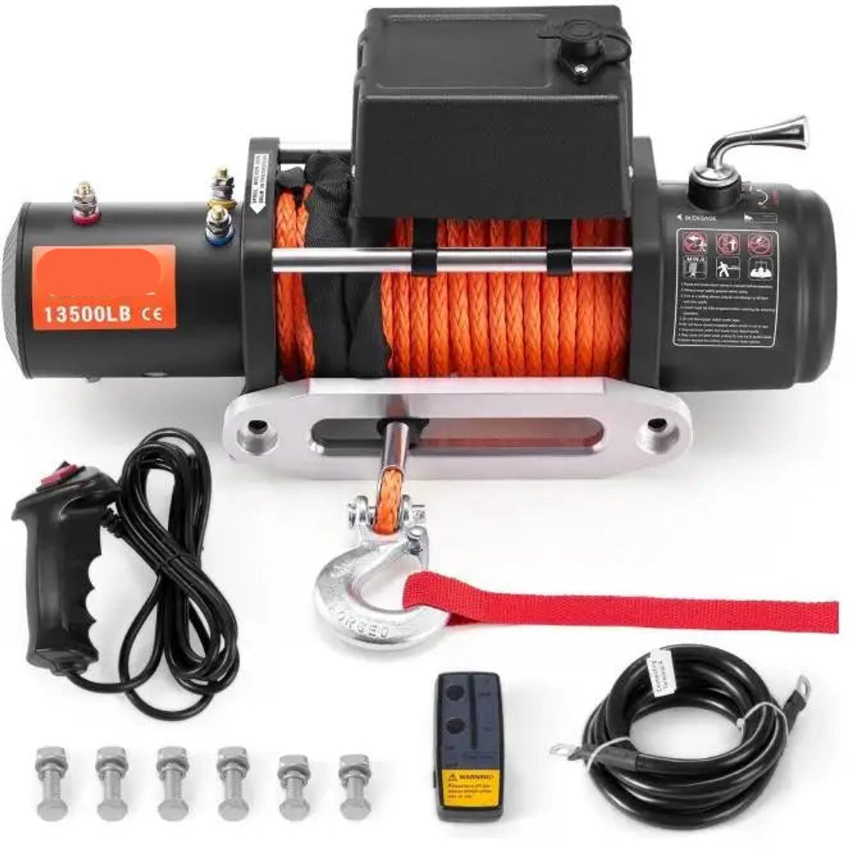 Elektrische Lier - Takel - Winch - Touwtakel - Hoge Trekkracht – Synthetisch Touw – Draadloze & Bedrade Bediening – Waterdicht – Afstandbediening - Geschikt voor Off-Road, SUV & Towing - Zwart