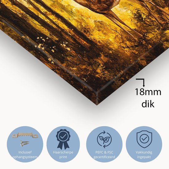 Details van een canvas schilderij met een hert; 18mm dik.