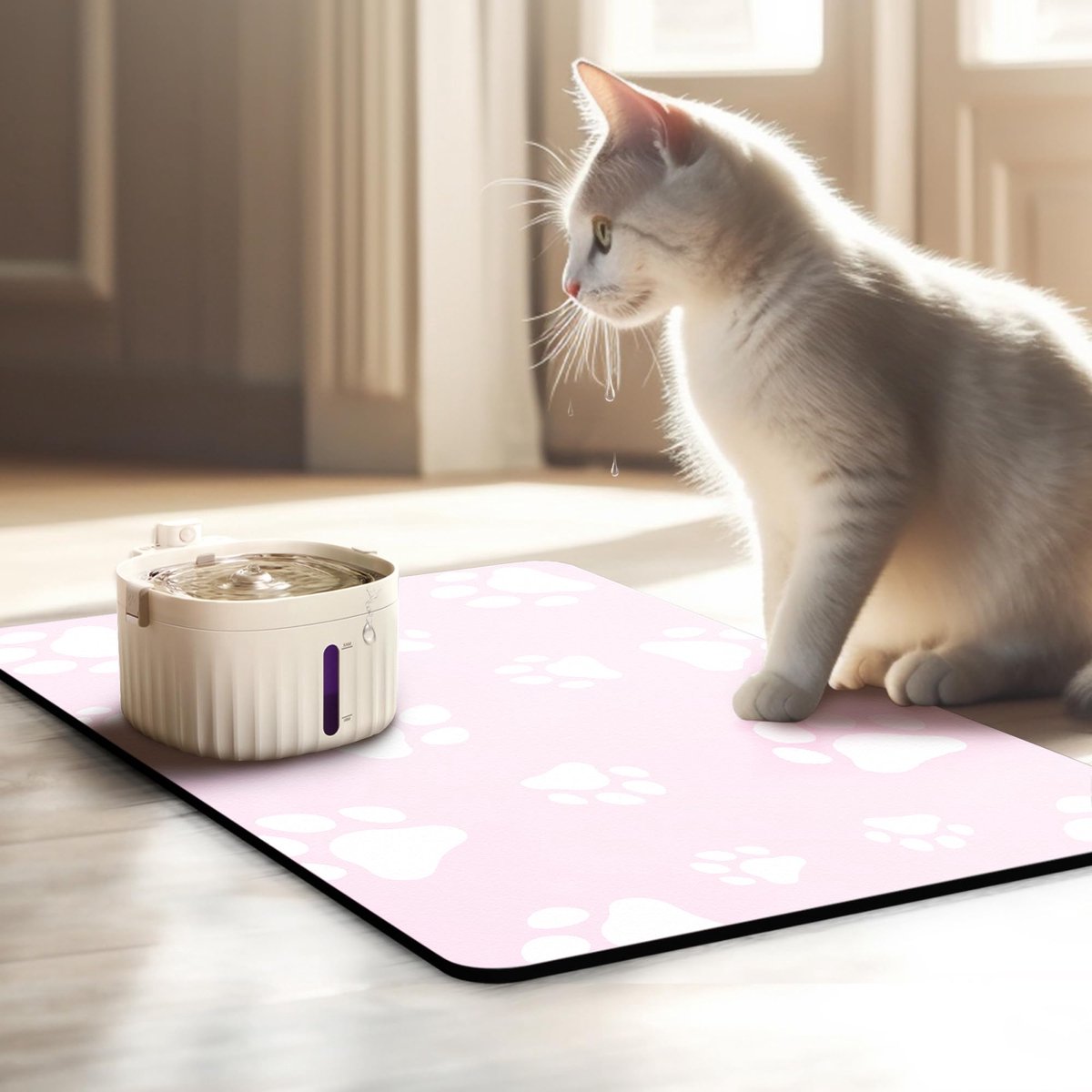 Ibenzoa® Roze Waterdichte Antislip Voerbakmat voor Katten en Kleine Huisdieren 50x35 cm