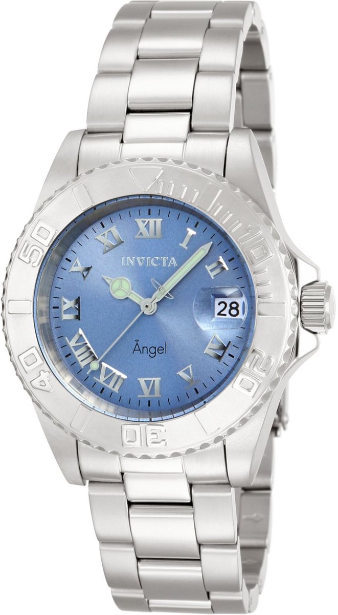 Invicta Angel 14361 Dames Horloge - Waterdicht - Analoog - Quartz Uurwerk - Roestvrij Staal met blauwe Wijzerplaat - 40mm