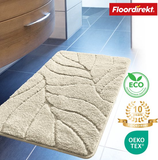 Badmat FLOORDIREKT Maris - Badmat moelleux avec structure en feuilles - Disponible en différentes couleurs et tailles - Ivoire - 60 x 120 cm