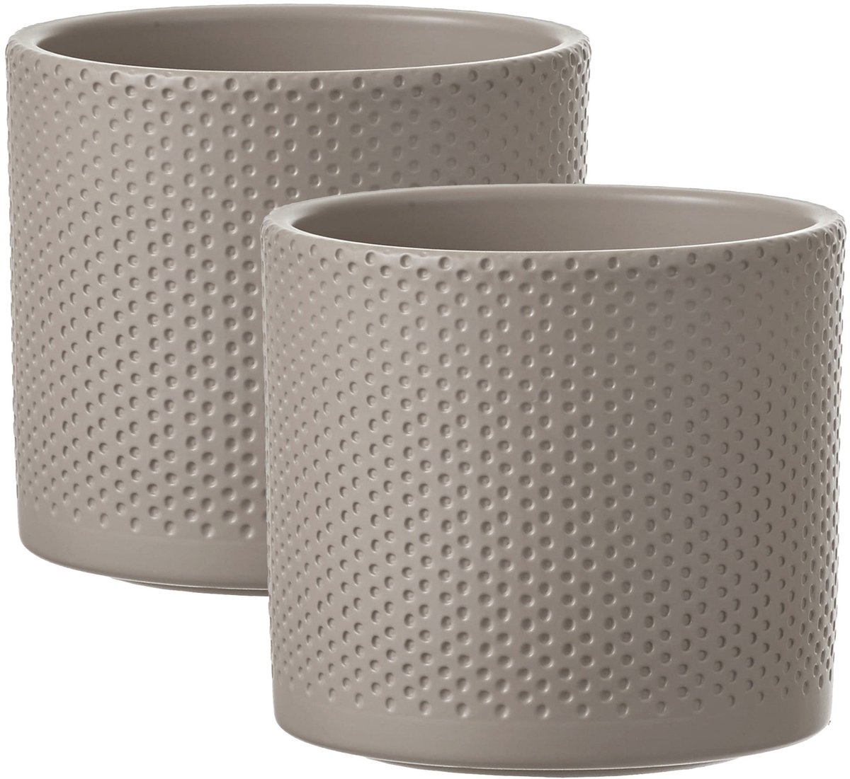 Mica Decorations Bloempot - 2x - taupe - relief - keramiek - D13 x H12 cm - plantenpotten binnen