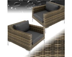 tectake® Wicker Aluminium Fauteuil Set van 2 | Tuinfauteuils met 11 cm Kussens (85 x 89 x 72 cm) | Outdoor Rotan Fauteuil voor Tuin, Balkon, Terras | Modulair, Weerbestendig, Inclusief Bekleding - Antraciet Gevlekt