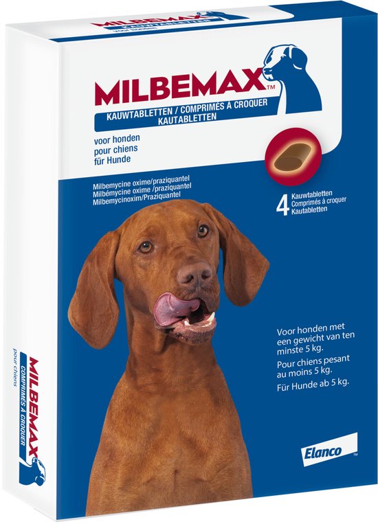 Milbemax Ontworming Kauwtabletten Hond 5 - 75 kg - 4 tabletten
