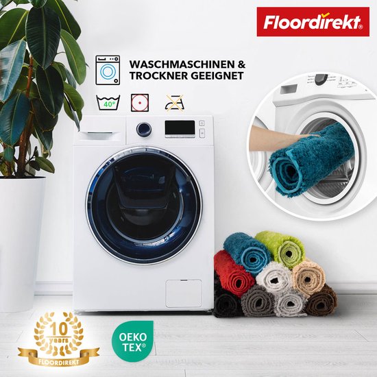 FLOORDIREKT Badmat Maris - Pluizige Badmat met Bladstructuur - Verkrijgbaar in verschillende Kleuren en Maten - Zilver - 80 x 150 cm