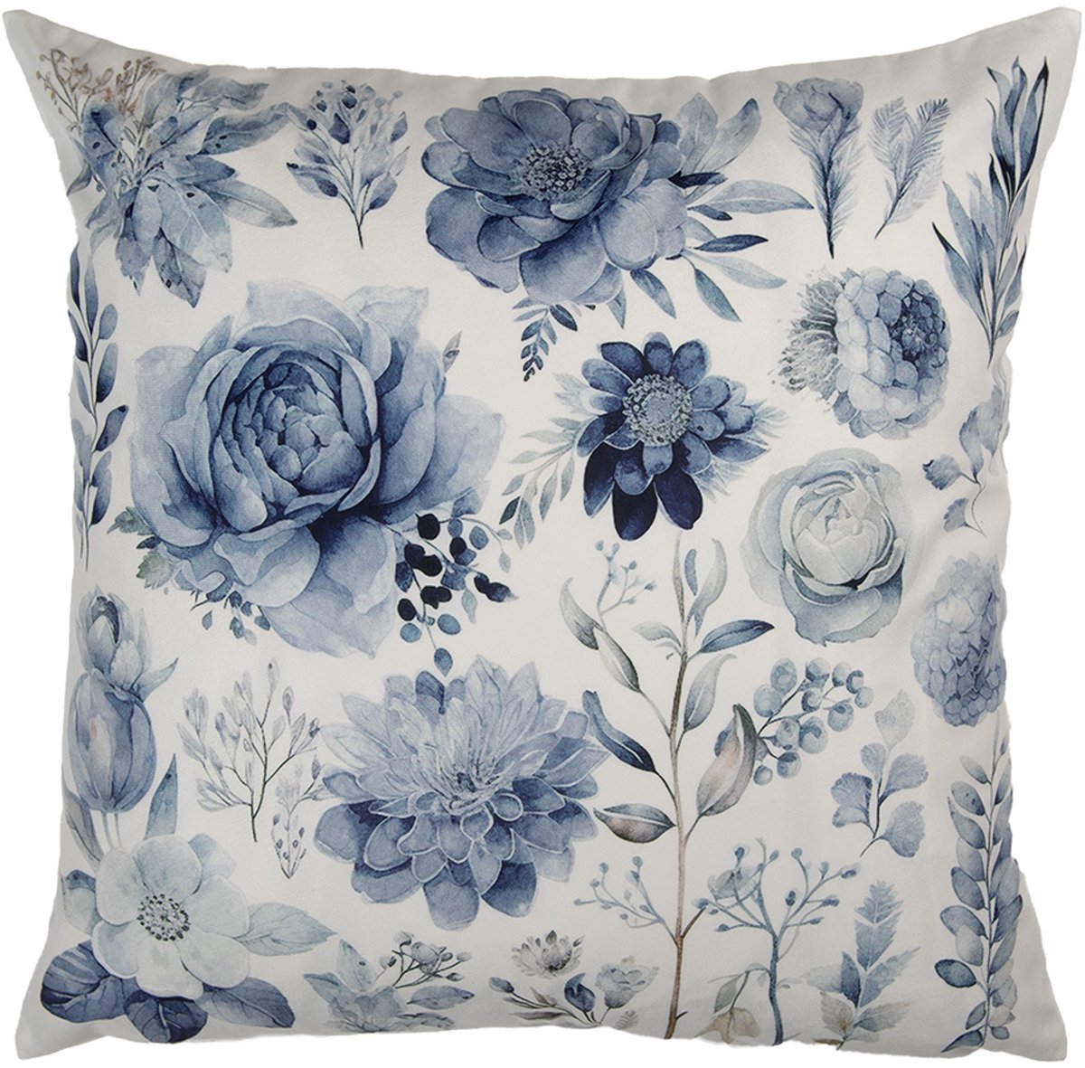 Kussenhoes 45x45 cm Wit Blauw Polyester Bloemen