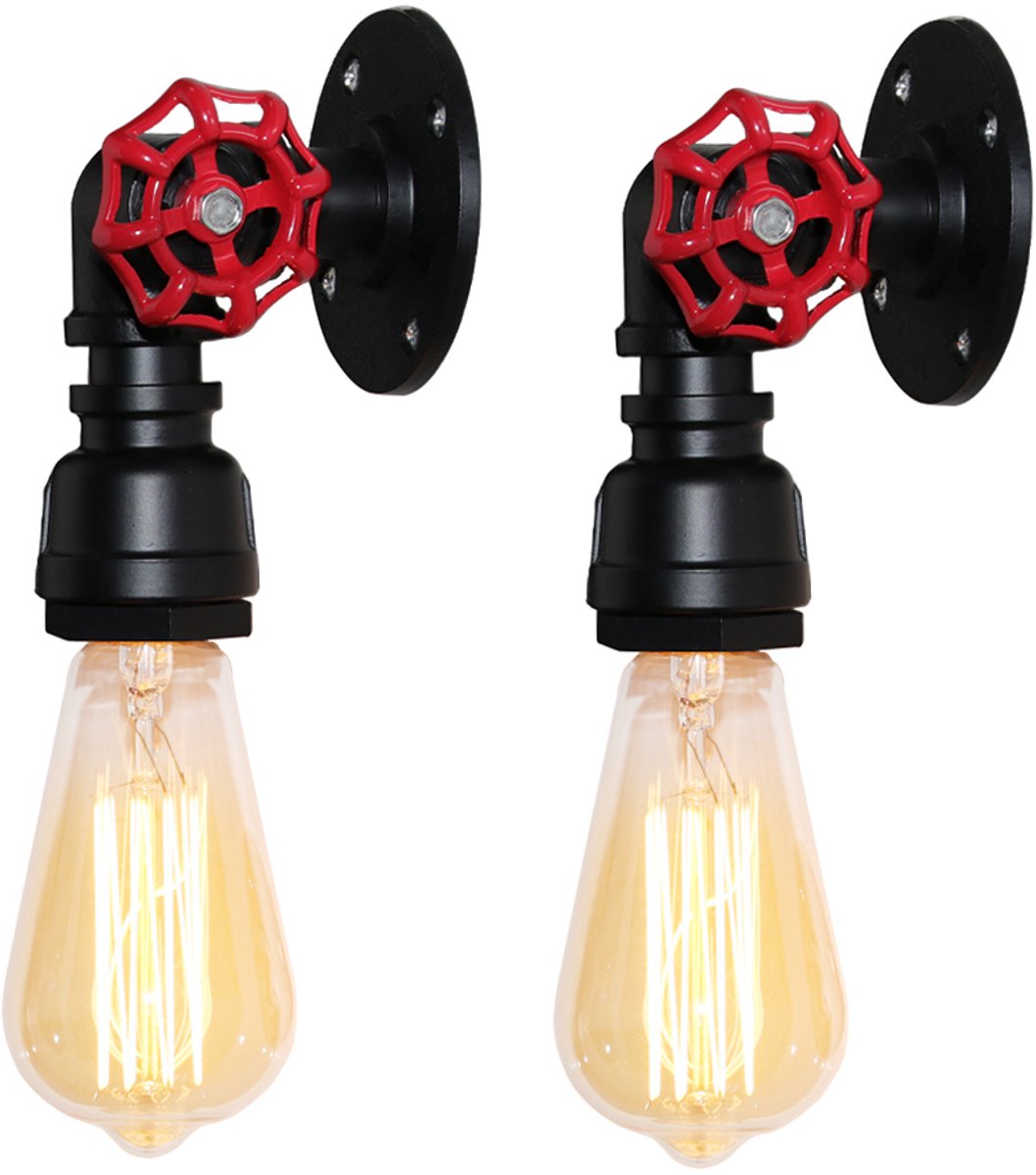 2 Stuks Wandlamp Industrieel Slaapkamer E27 Wandlampen Vintage Binnenwandlamp voor Woonkamer Zwart