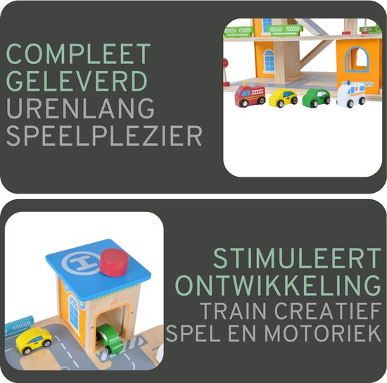 Bandits & Angels Houten Speelgoedgarage Bandits Parking Experience met 3 Verdiepingen en Lift - Inclusief 4 Auto's - Speelgoed Auto Garage Hout van Merkloos — afbeelding 5