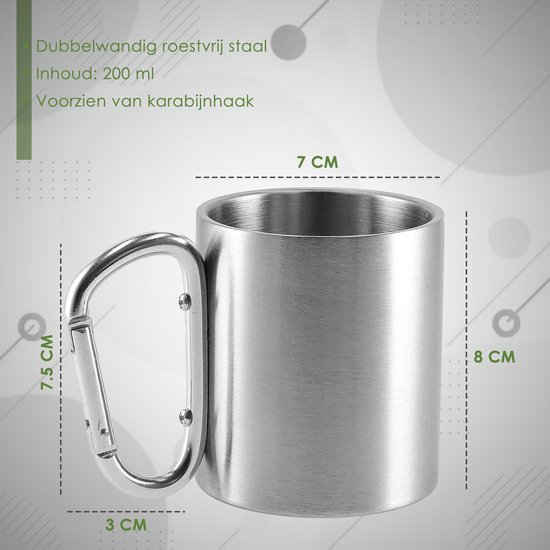 Camping Beker Dubbelwandig RVS - Lichtgewicht Outdoor Mok - Thermobeker 220ml - Met Karabijnhaak - Zilveren Isolerende Beker van Camping — afbeelding 5