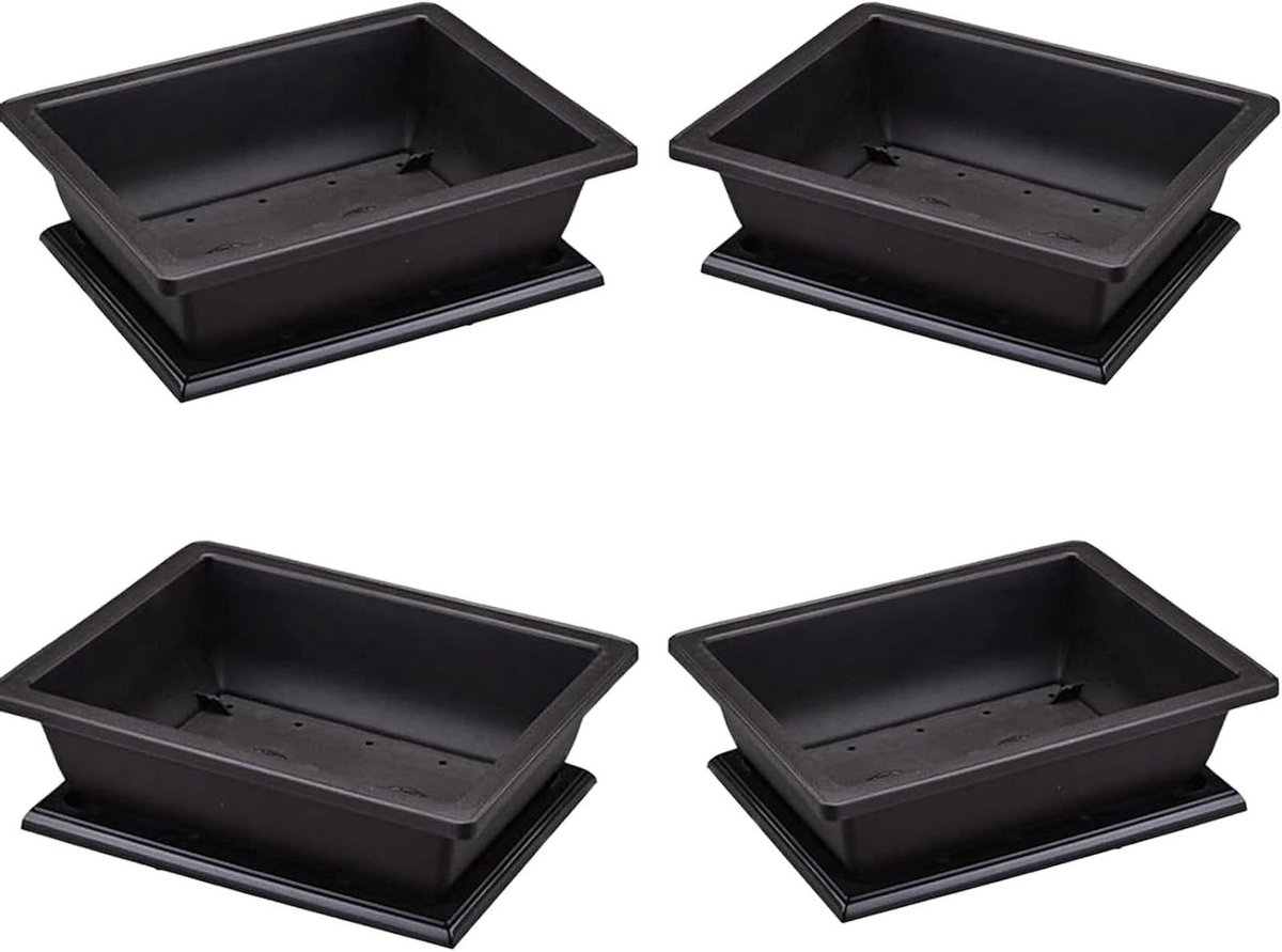 Bonsai Training Potten - 4 Pack met Dienblad voor Planten Groei - Plastic Zaailingpotten voor Sappige Planten - Tuin Binnenplaats (23 * 17cm)