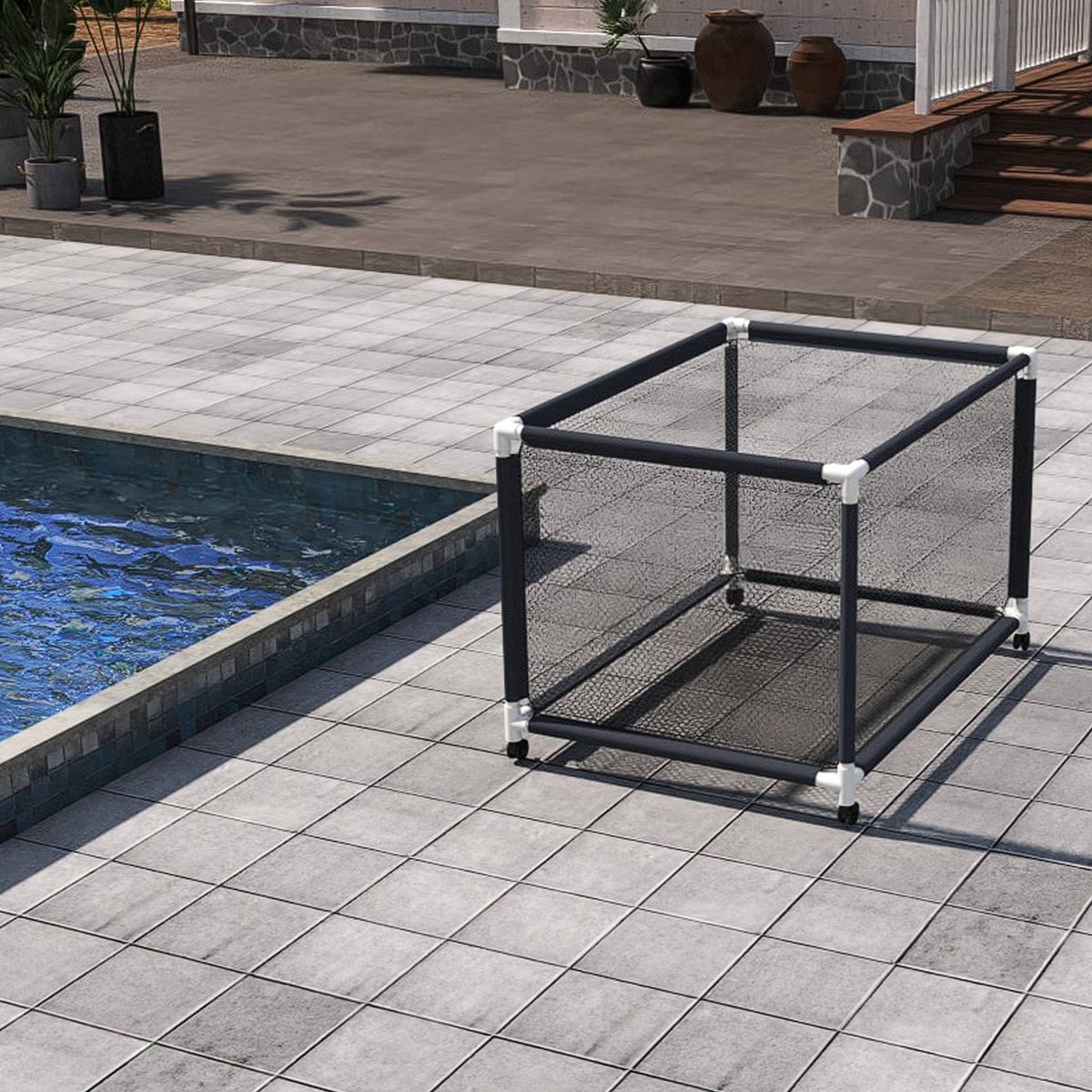 Bac Rangement Piscine Avec Roulettes - 40x46x73cm - Maille Respirante - Pour Flotteurs, Jouets - PVC
