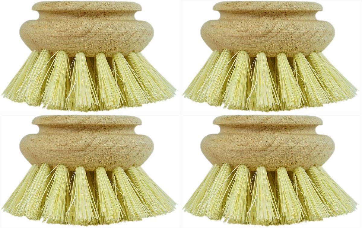 4X vervangingsborstel I natuurlijke vezel I groot I verwisselbare kop afwasborstel keukenborstel mengkomborstel schrobborstel schoonmaakborstel houten borstel keuken afwasborstel plasticvrije producten keuken