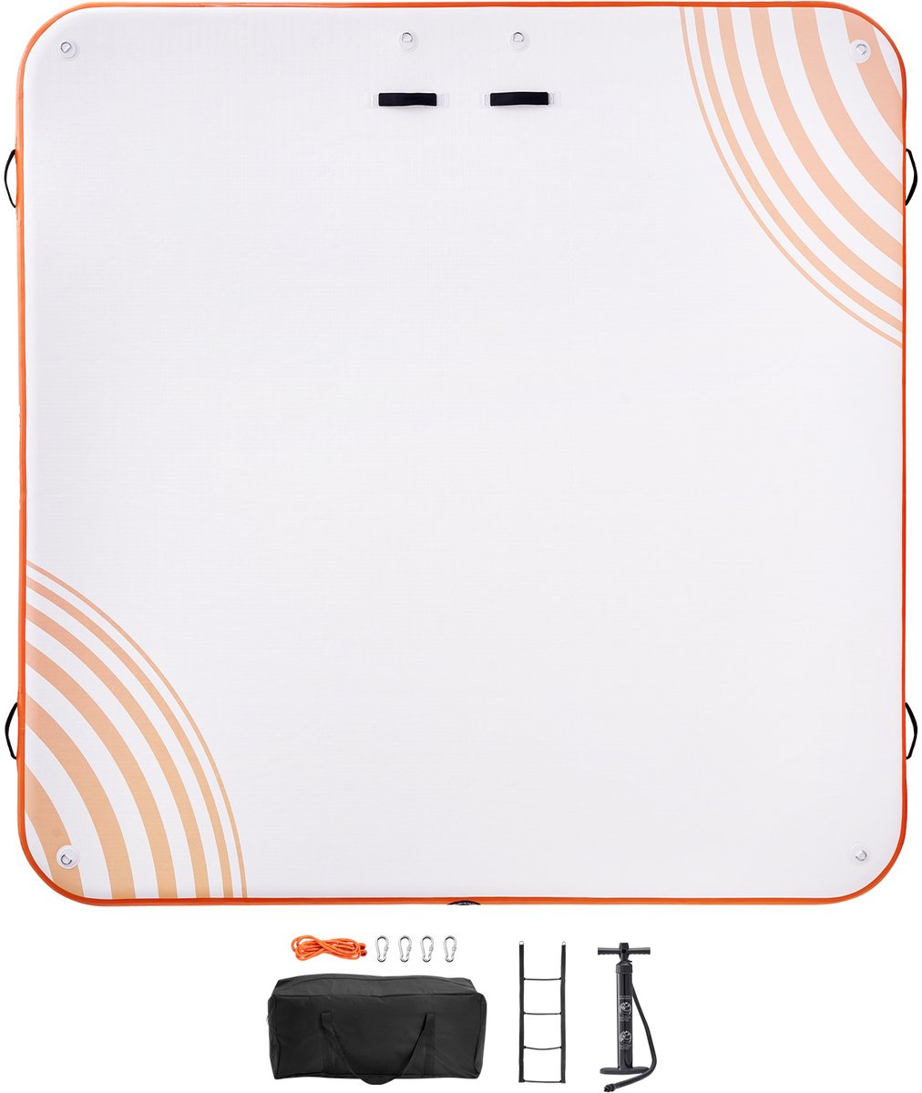 7x7ft Opblaasbaar Zwemdok, Antislip Waterplatform, Draagbare Dokmat met Draagtas En Afneembare Ladder, Zwembad Strand Oceaan Vlot